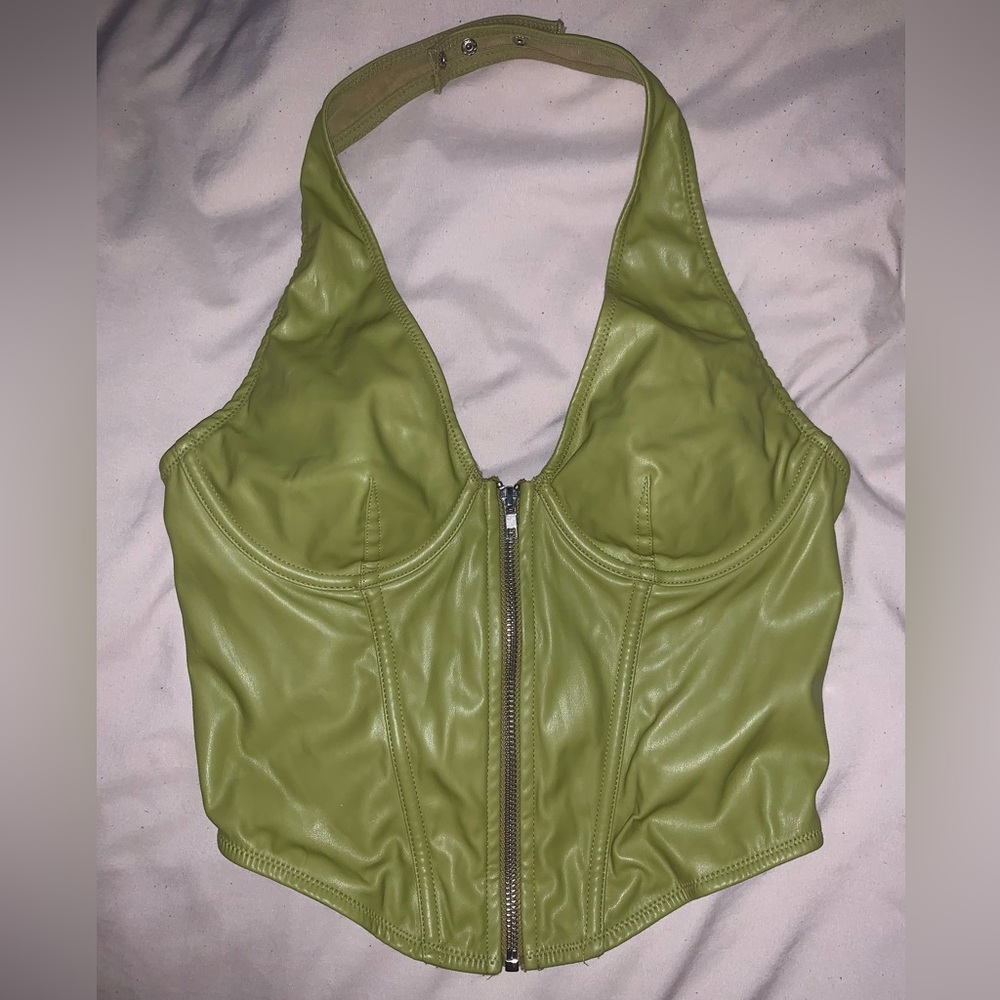 Faux leather green corset halter top